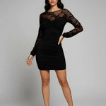 Black Mesh Long Sleeve Bodycon Mini Dress