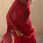 Zeagoo Women's Dolman Sleeve Fringe Knit Sweater Pullover Cape Shawl Blouse