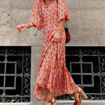 Zeagoo Women's Breathable Lantern Sleeve Floral Print Long Dress Loose V-Neck Fashion Summer Beach Dress