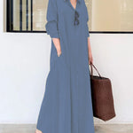 Zeagoo Women's Beach Casual Solid Color Loose Temperament Long Shirt Dress