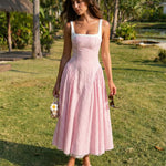 Pink Gingham Lace Trim Midi Dress