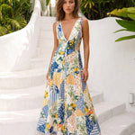 Lemon Patchwork Print Sleeveless Maxi Dress