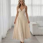 Beige Cross Strap V Neck Maxi Dress