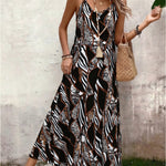 Black Animal Print Spaghetti Strap Maxi Dress