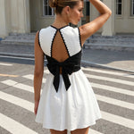 White Round Neck Sleeveless Bow Back Mini Dress