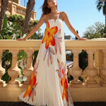 Off White Floral Print Pleated Loose Fit Maxi Dress