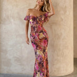 Floral Print Off Shoulder Ruffle Mermaid Maxi Dress