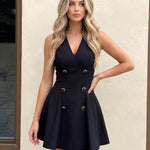 Black Double Breasted Sleeveless Blazer Skater Mini Dress
