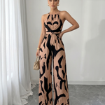 Halter Neck Abstract Print Wide Leg Jumpsuit