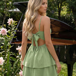 Sage Green Tiered Hem Solid Square Neck Slim Fit Mini Dress