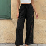 Black Floral Cutout Wide Leg Casual Pants