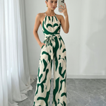 Halter Neck Abstract Print Wide Leg Jumpsuit