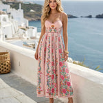 Pink Floral Print Spaghetti Strap Midi Dress