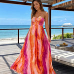 Orange Tie Dye Halter Smocked Bust Flowy Maxi Dress