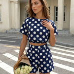 Navy White Polka Dot Crop Top Shorts Set