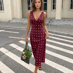 White Polka Dot Lace Trim Midi Dress
