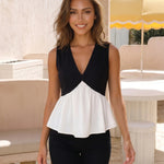 Black Sleeveless V-Neck Peplum Blouse