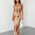 White Black Floral Print Twist Bust Pleated Maxi Dress