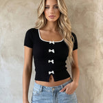 Black White Bow Details Crop Top