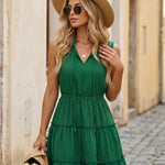 Green Sleeveless Ruffled Tiered Mini Dress
