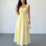 Yellow Textured Ruffle Strap Maxi Dress
