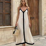 White Contrast Trim V-Neck Sleeveless Maxi Dress