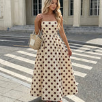 Beige Polka Dot Spaghetti Strap Maxi Dress