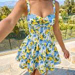 Multicolor Sweetheart Tie Bust Corset Waist Flared Skater Mini Dress