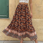 Floral Print Drawstring Waist Split Hem A-Line Maxi Skirt
