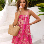 Hot Pink Tribal Print Tiered Sleeveless Loose Fit Mini Dress
