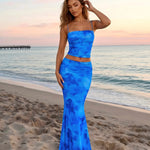Blue Floral Print Cami Top And Maxi Skirt Two-Piece Set