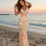 Multicolor Chevron Knit Mermaid Maxi Dress