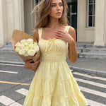 Yellow Square Neck Tiered Mini Dress