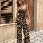 Leopard Print Strapless Wide Leg Jumpsuit