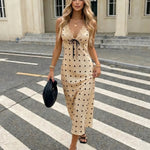 White Polka Dot Lace Trim Midi Dress