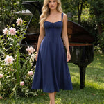 Navy Blue Sweetheart Neckline Corset Midi Dress