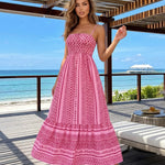 Pink Ethnic Geometric Print Spaghetti Strap Maxi Dress