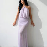 Lavender Flowy Chiffon Slim Fit Maxi Dress