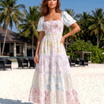 Pastel Floral Print Puff Sleeve Tiered Maxi Dress