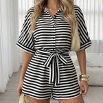 Black Striped Belted Romper