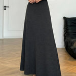 Dark Gray Solid Color High Waist Maxi Skirt