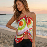 Multicolor Abstract Print Silk Halter Scarf Top
