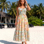 Multi-color Floral Smocked Bodice Regular Fit Midi Dress
