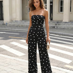 Black Polka Dot Strapless High Waist Wide Leg Jumpsuit