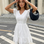 White Eyelet Embroidery Backless Bow A-Line Mini Dress