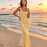 Yellow Floral Print Sleeveless Maxi Dress