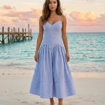 Blue Beach Stripe Slim Fit Midi Dress
