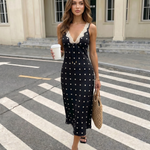 White Polka Dot Lace Trim Midi Dress
