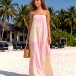 Pink Tropical Lemon Print Loose Fit Maxi Dress