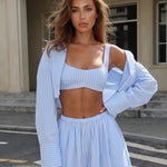 Blue Striped Button Down Relaxed Cropped Shirt